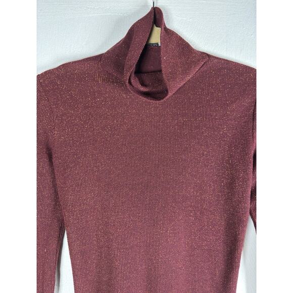 Express Shimmery Glitter Turtleneck Metallic Holiday Party Long Sleeve Top Sz S - Picture 2 of 6